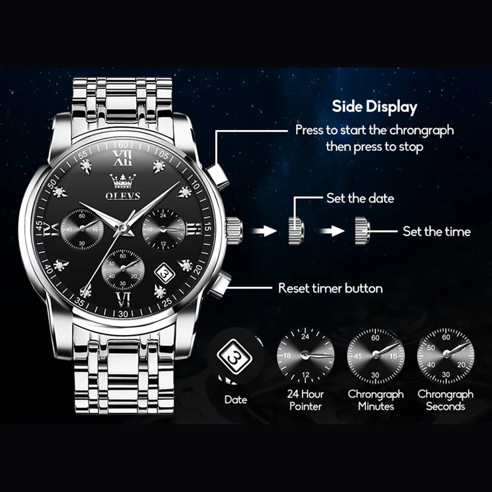 Blue Watches for Men Watch Men Blue Face Luxury Watches for Men Gold and Silver Stainless Steel Men Watch Dress Waterproof Watch for Men